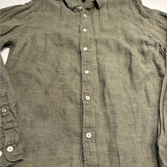 Banana Republic Men's 100% Linen Olive Button Down Shirt Size M - Picture 3 of 9